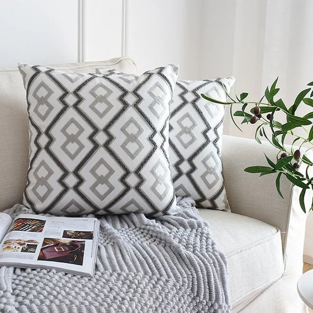 1 Piece Embroidered Geometric Cushion Cover