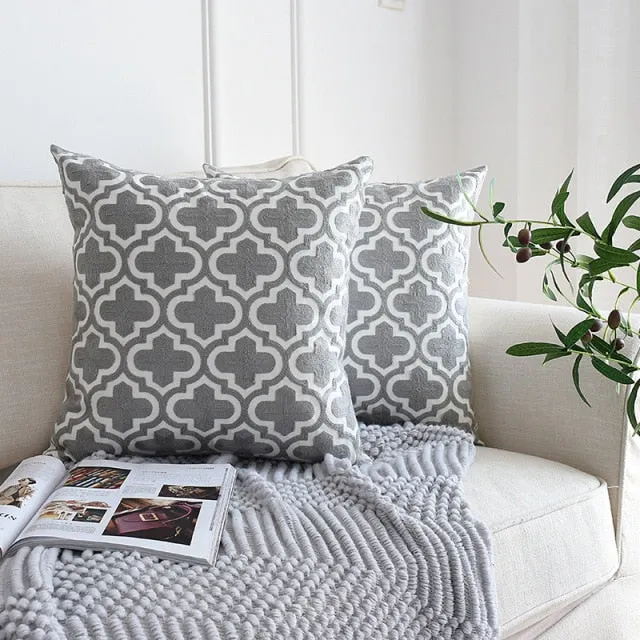 1 Piece Embroidered Geometric Cushion Cover
