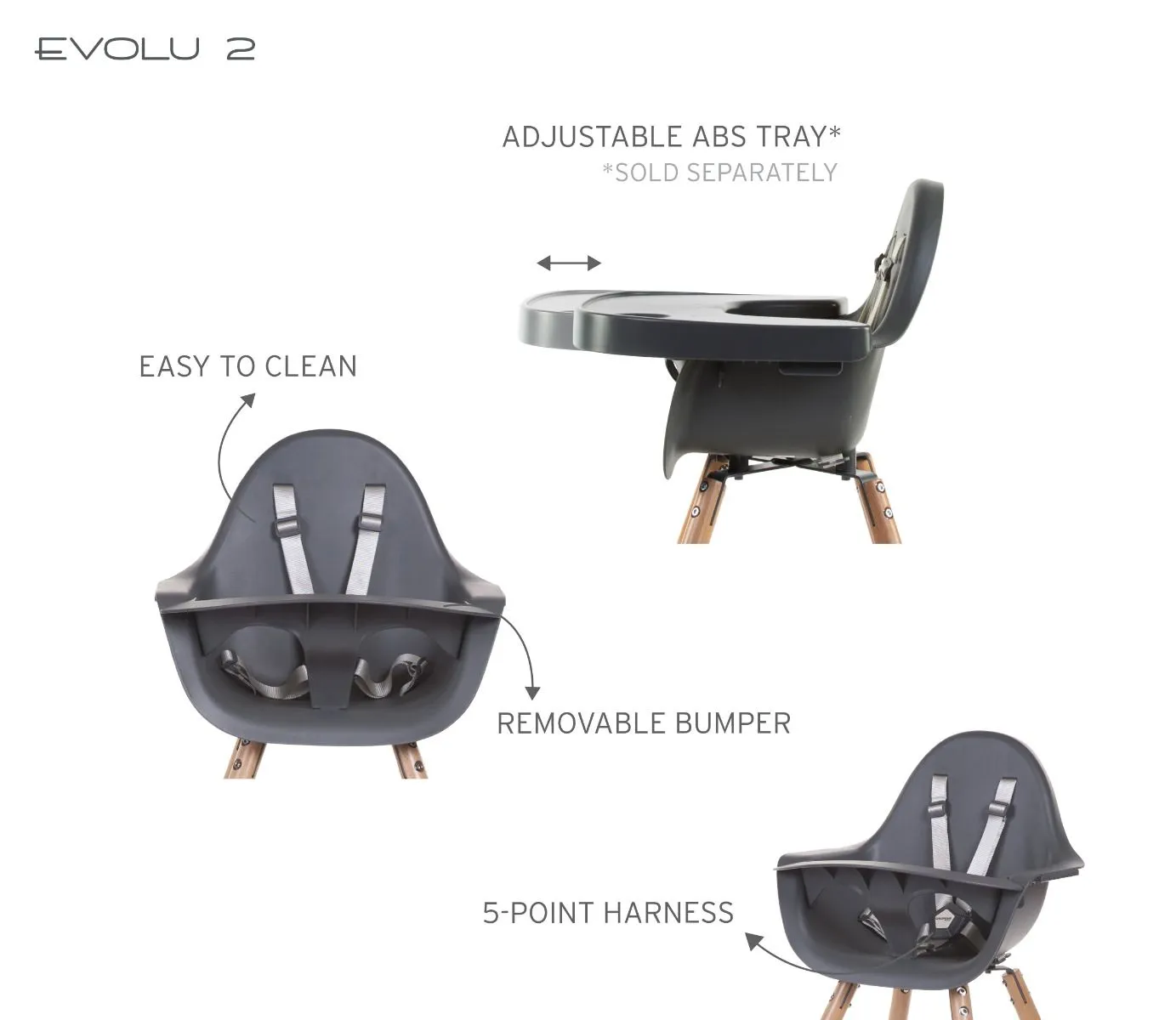 [1 yr local warranty] Childhome Evolu 2 High Chair - Natural Anthracite