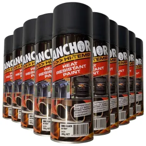 12 Cans | ANCHOR HI TEMP HEAT RESISTANT PAINT 54329  | Up to 600° | 300g - MATTE BBQ BLACK
