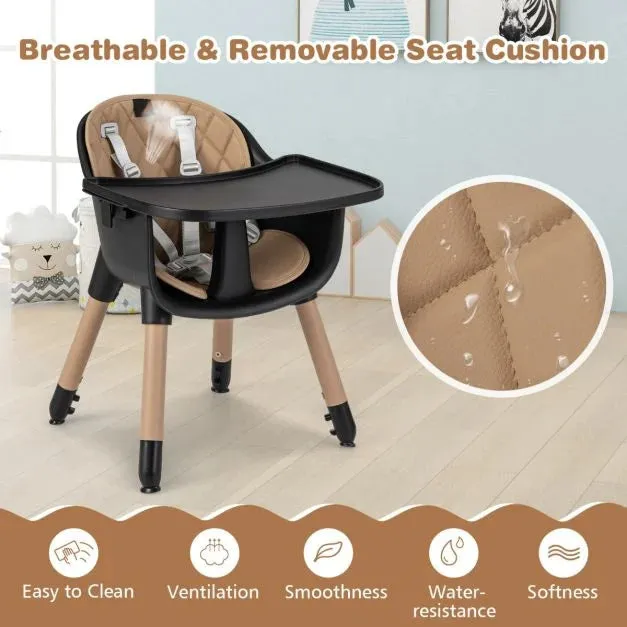 5-In-1 Wooden Baby High Chair & Childrens Table & Chair | 5 Point Harness | Black & Beige | 6m - 3 Years