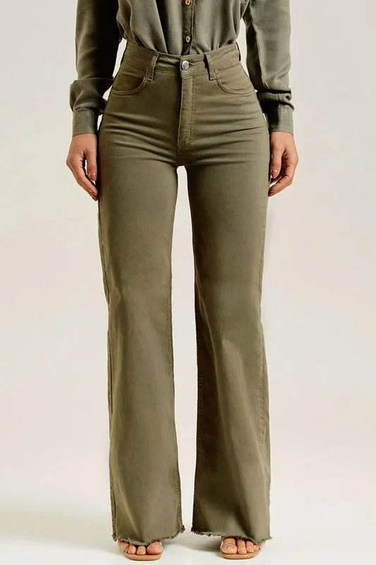 Auburn olive high waist flare denim
