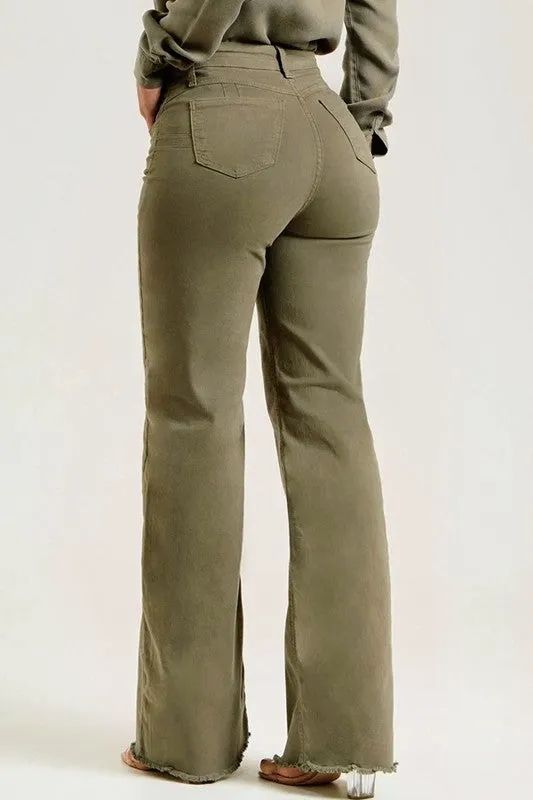 Auburn olive high waist flare denim