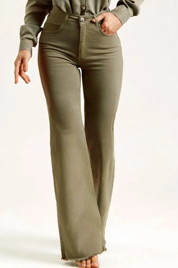 Auburn olive high waist flare denim