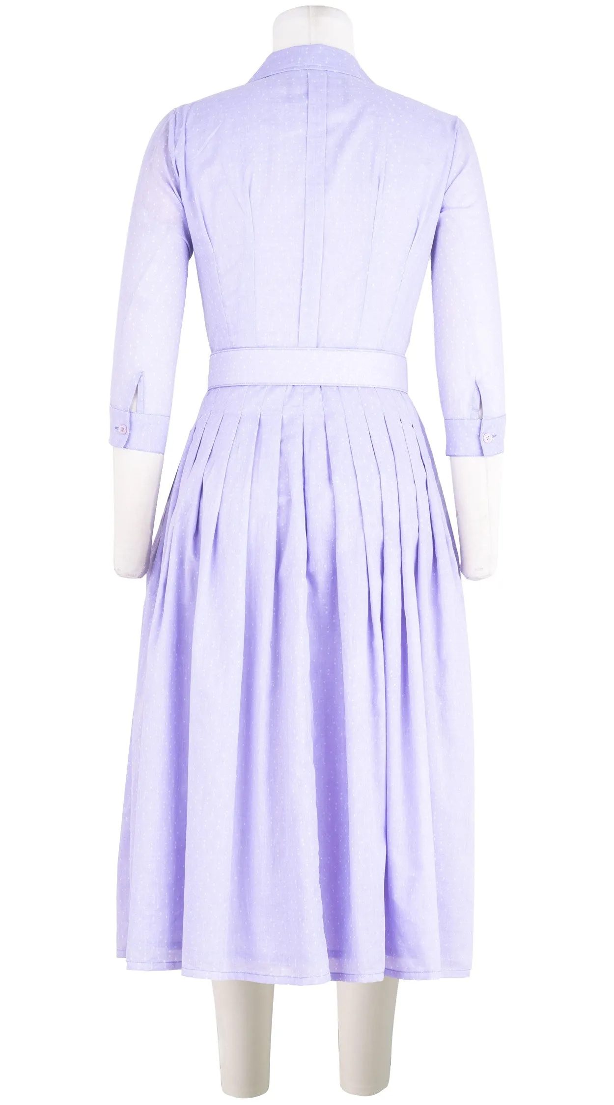 Audrey Dress #4 Shirt Collar Ruffle 3/4 Sleeve Midi Length Cotton Musola (Mini Dots 50)