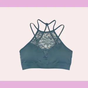 Blue grey high neck lace bralette