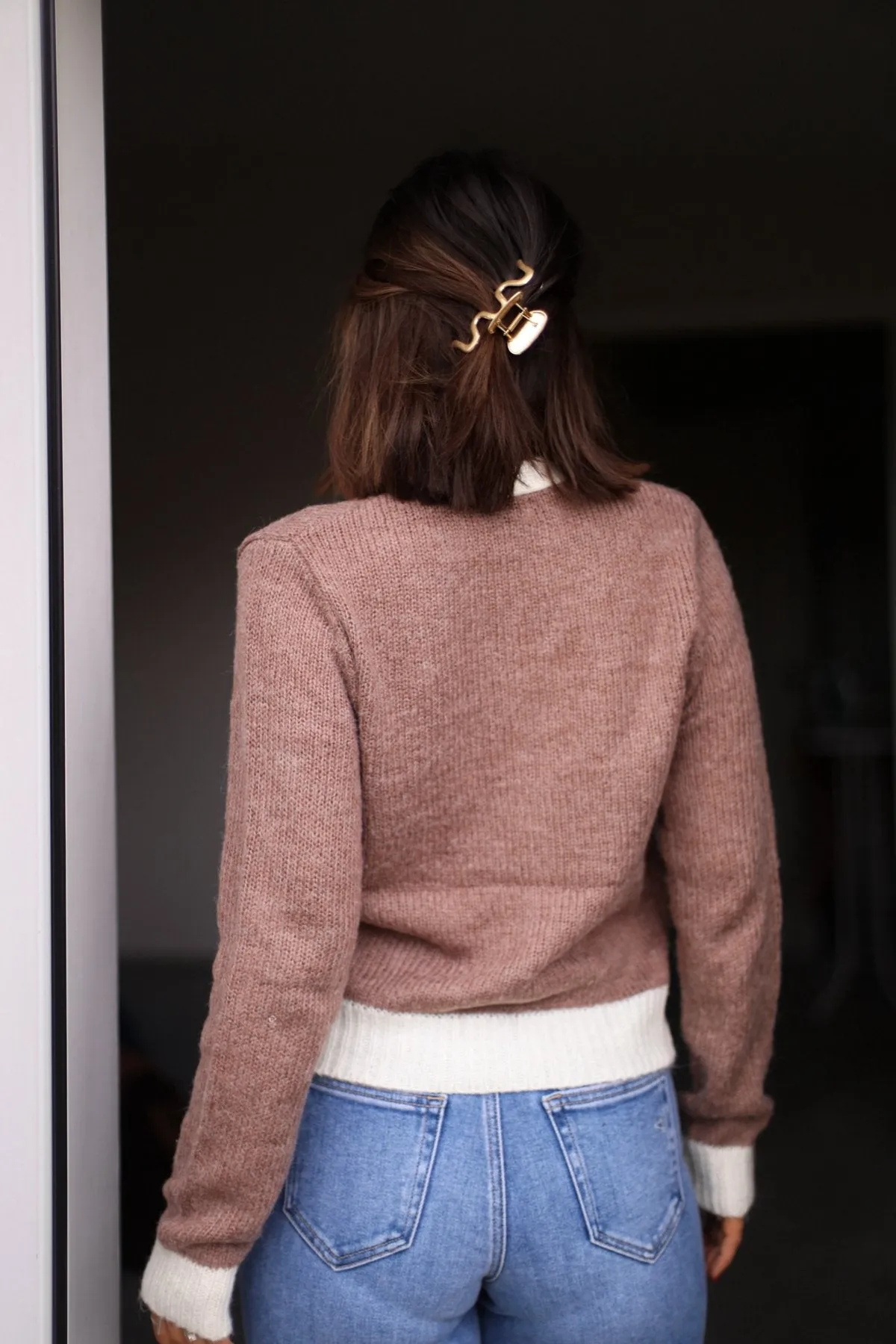 Brown Two Tone Button Up Cardigan - FINAL SALE