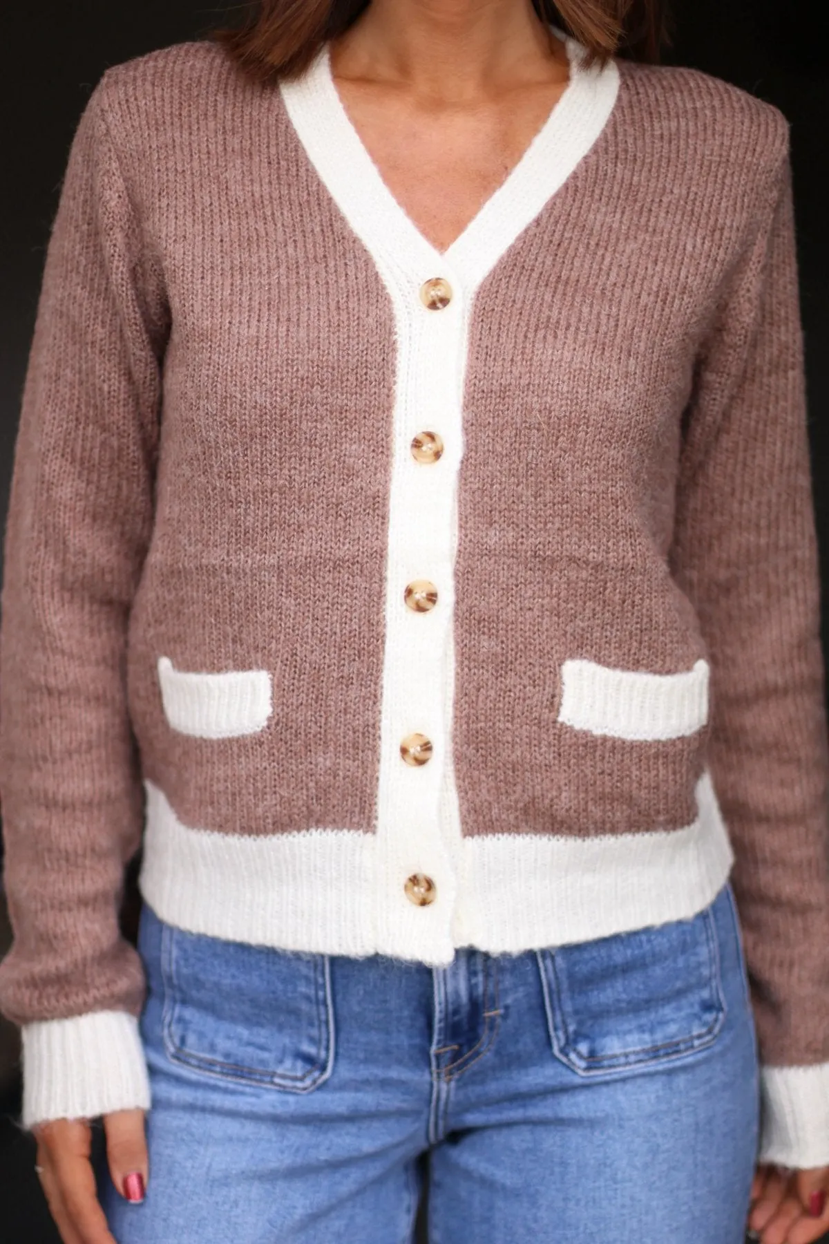 Brown Two Tone Button Up Cardigan - FINAL SALE
