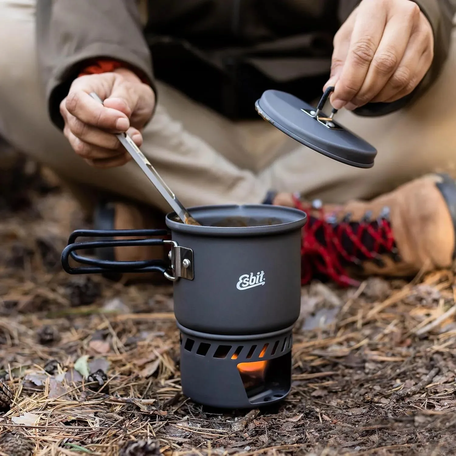Camping Cookset for Solid Fuel - 585ml, Hard Ano Aluminium
