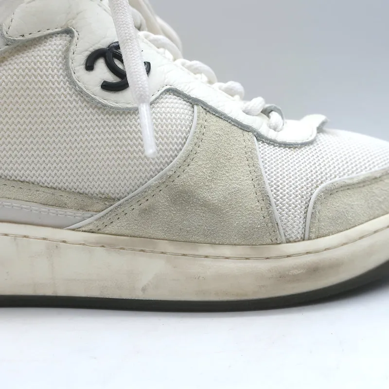 Chanel 22P High Top Sneakers White Mesh & Ecru Suede Size 38