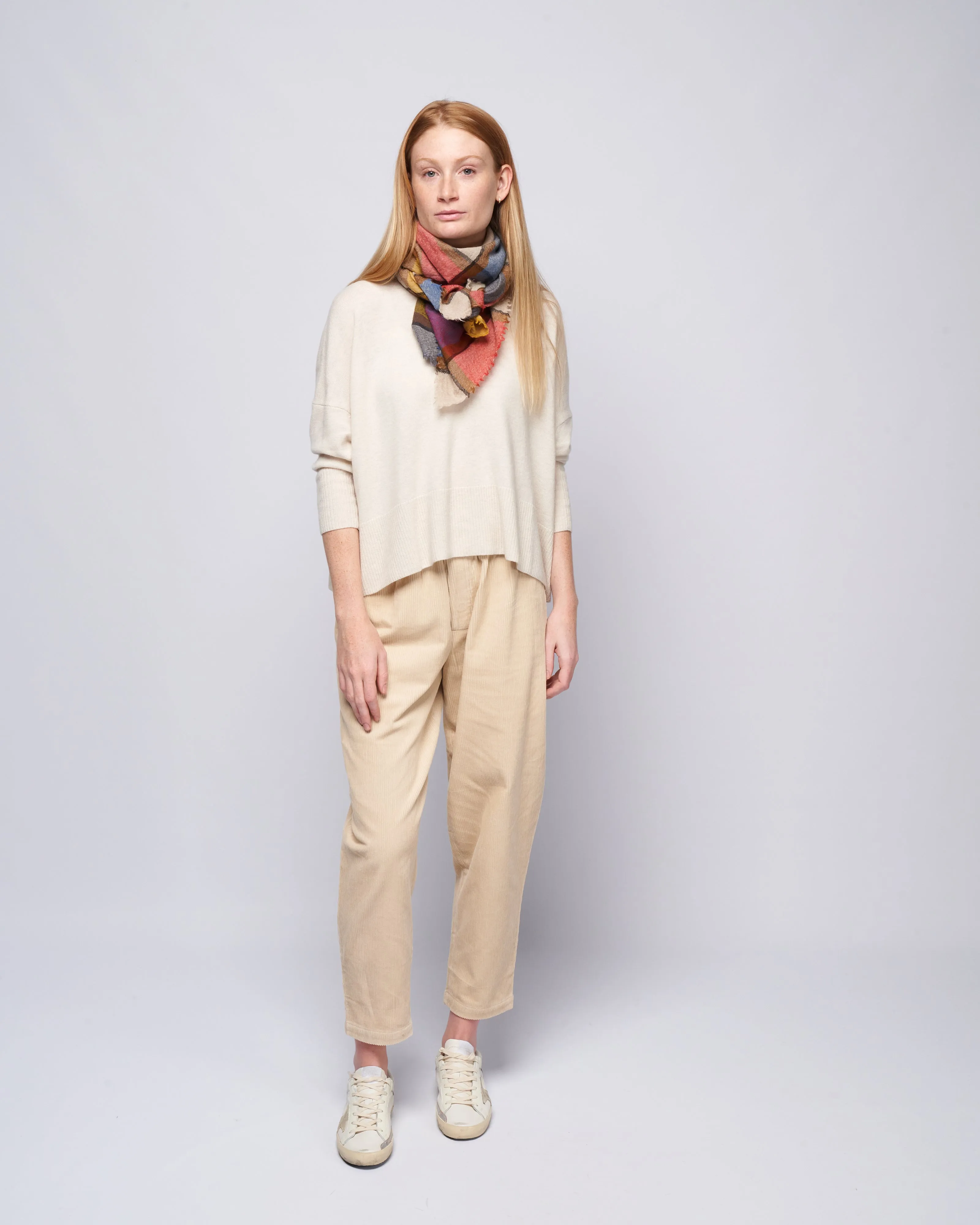 elastic pull-up trouser- corduroy - antique white