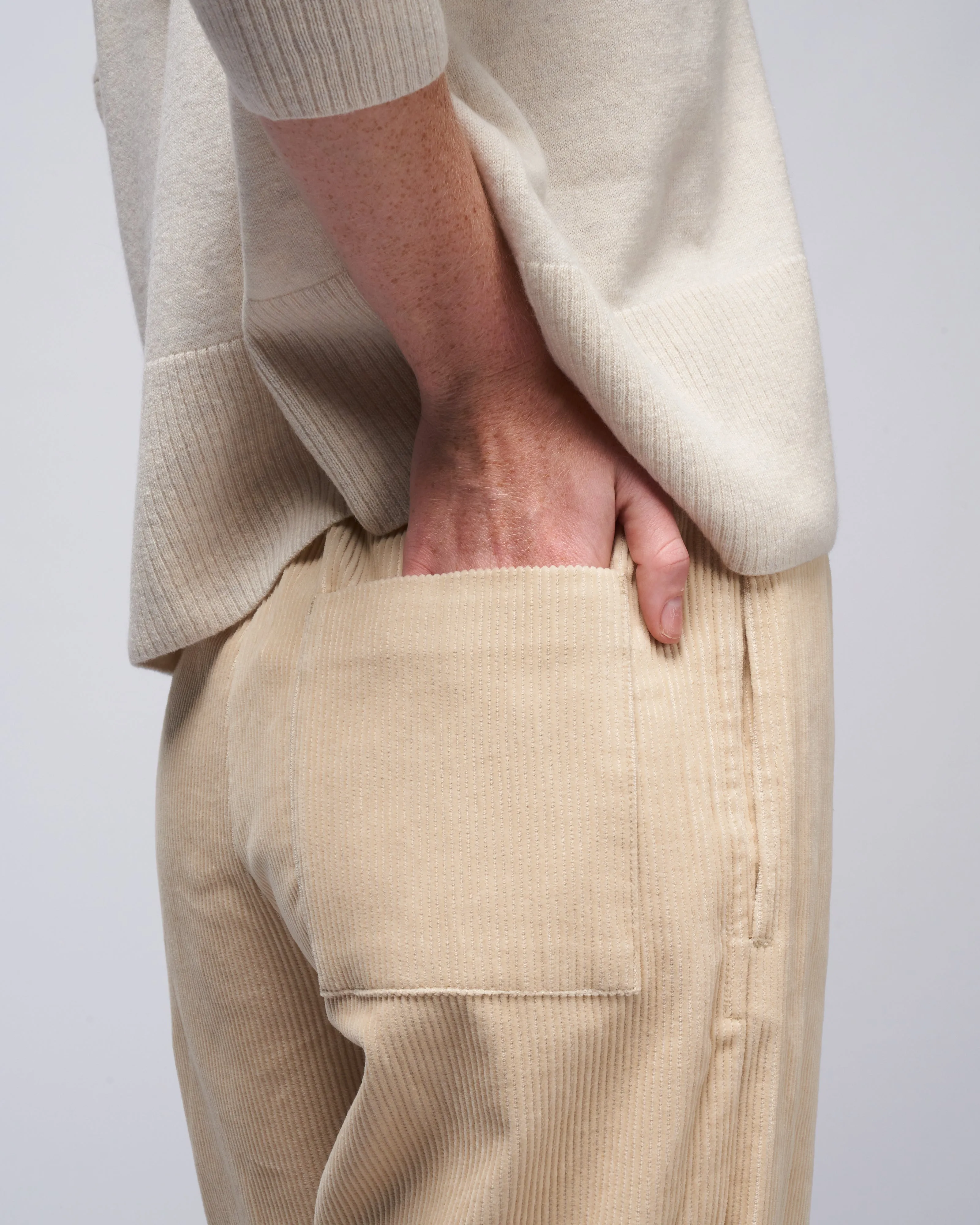 elastic pull-up trouser- corduroy - antique white