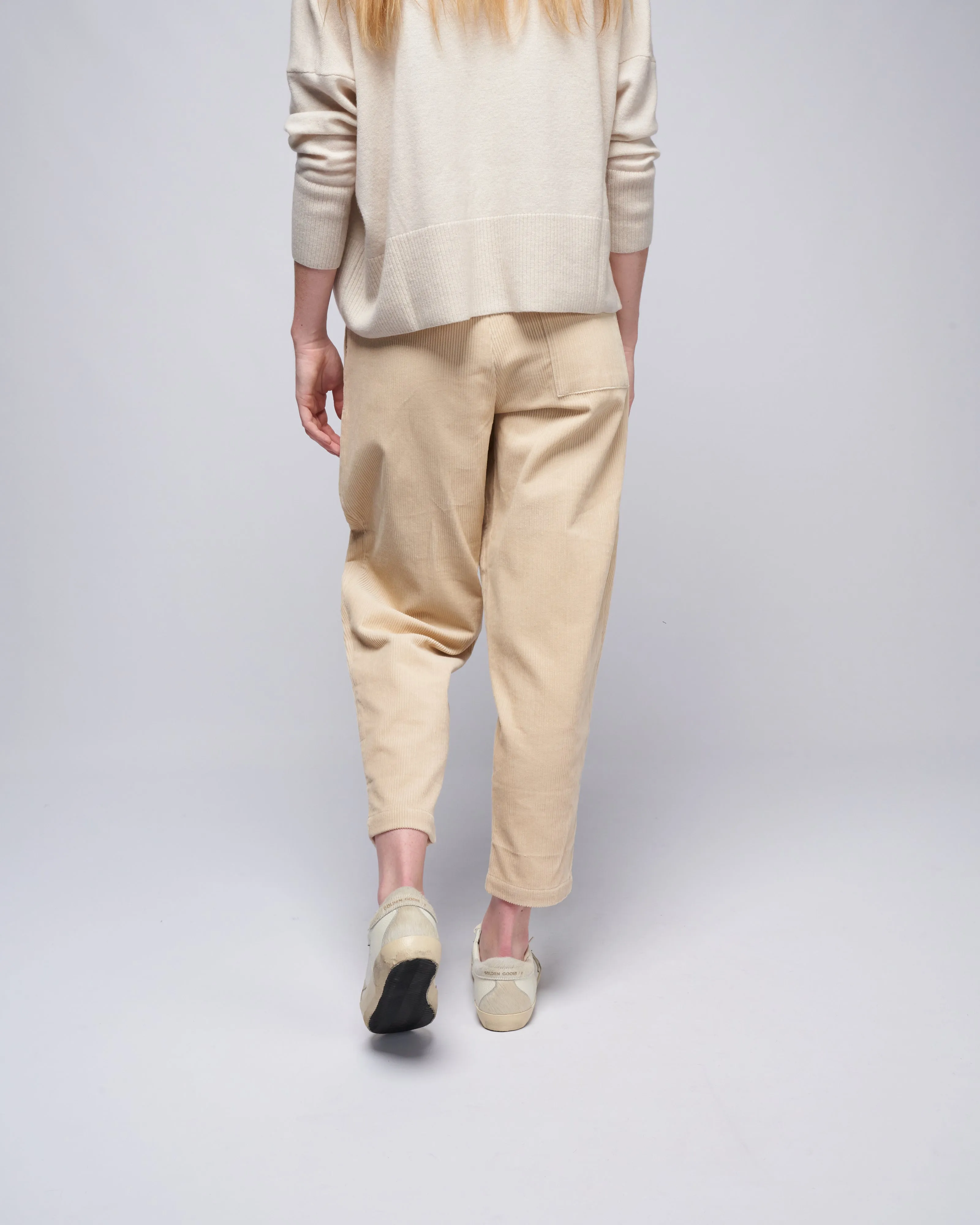 elastic pull-up trouser- corduroy - antique white