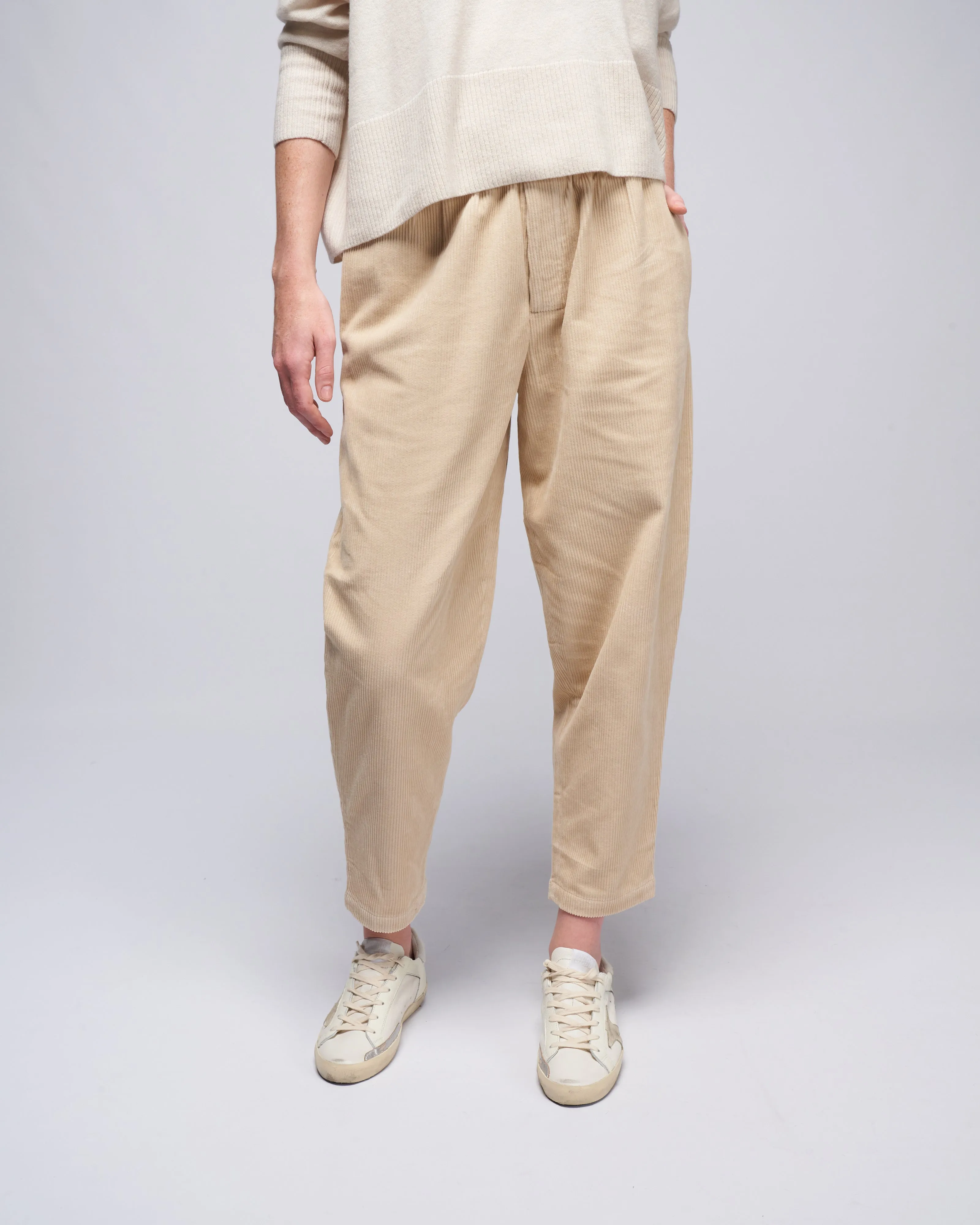 elastic pull-up trouser- corduroy - antique white