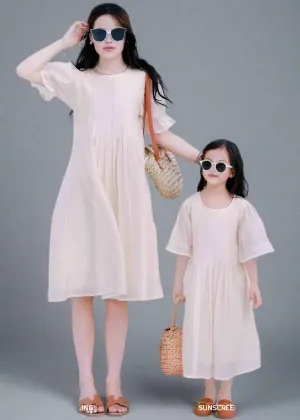 Elegant Beige Chiffon Family Matching Dresses  Mother & Daughter Summer Outfits