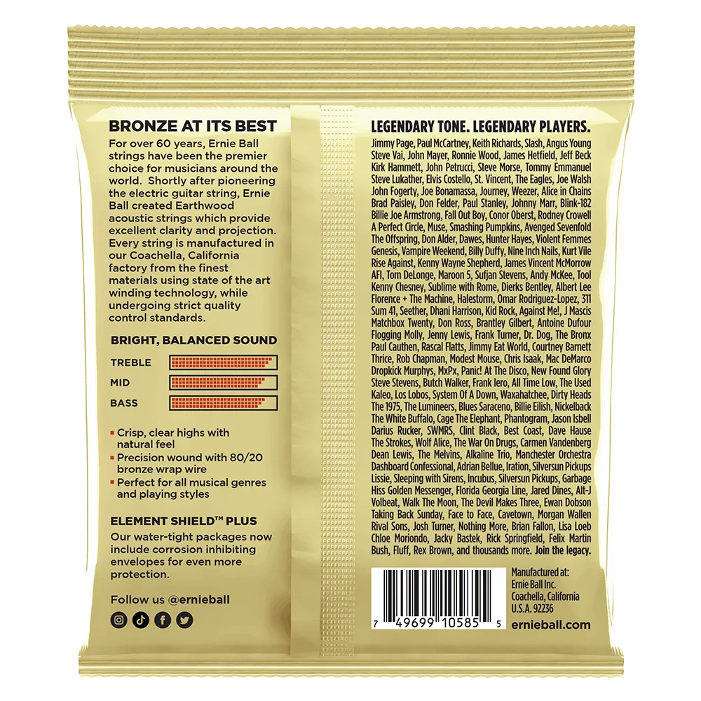 Ernie Ball Earthwood Custom Light 80/20 Bronze Acoustic Guitar Strings 11.5 54