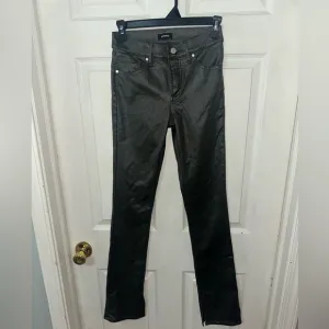 Express Metallic Olive Coated Skyscraper Jeans