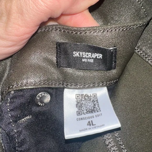 Express Metallic Olive Coated Skyscraper Jeans