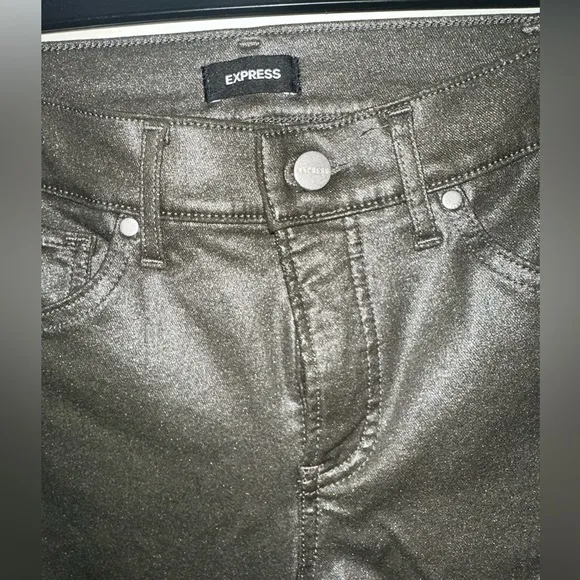 Express Metallic Olive Coated Skyscraper Jeans