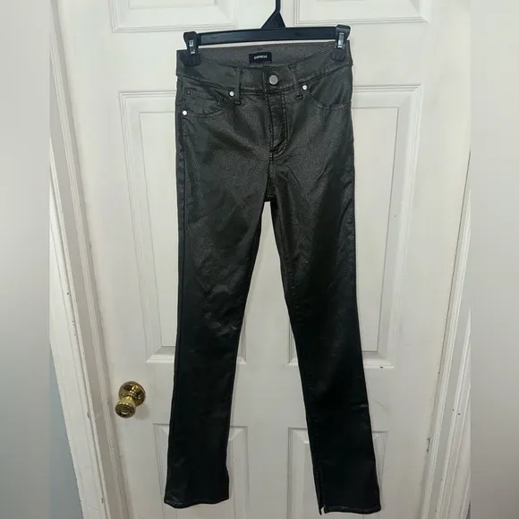 Express Metallic Olive Coated Skyscraper Jeans