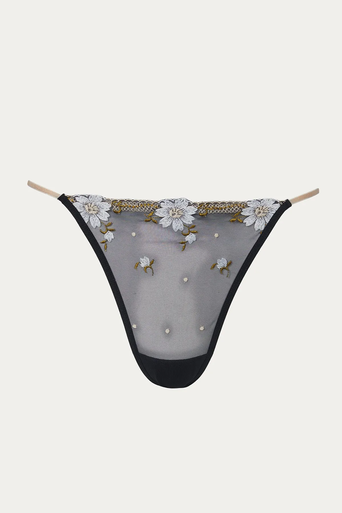 FLORAL-EMBROIDERED MESH TULLE THONG