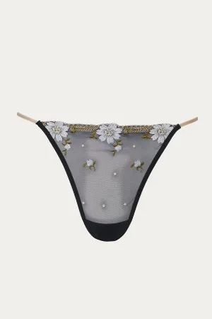 FLORAL-EMBROIDERED MESH TULLE THONG