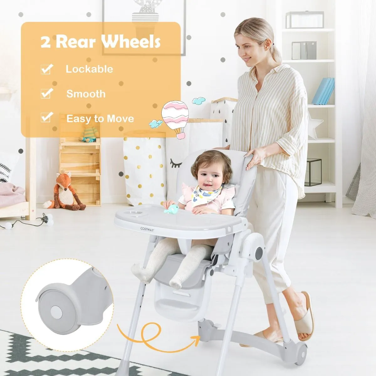 Folding & Reclining Baby High Chair | 6 Height Adjustable | 5 Point Harness | Low Chair | 6m