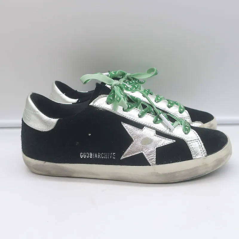 Golden Goose Archive Sneakers Black Suede & Silver Metallic Leather Size 36 NEW