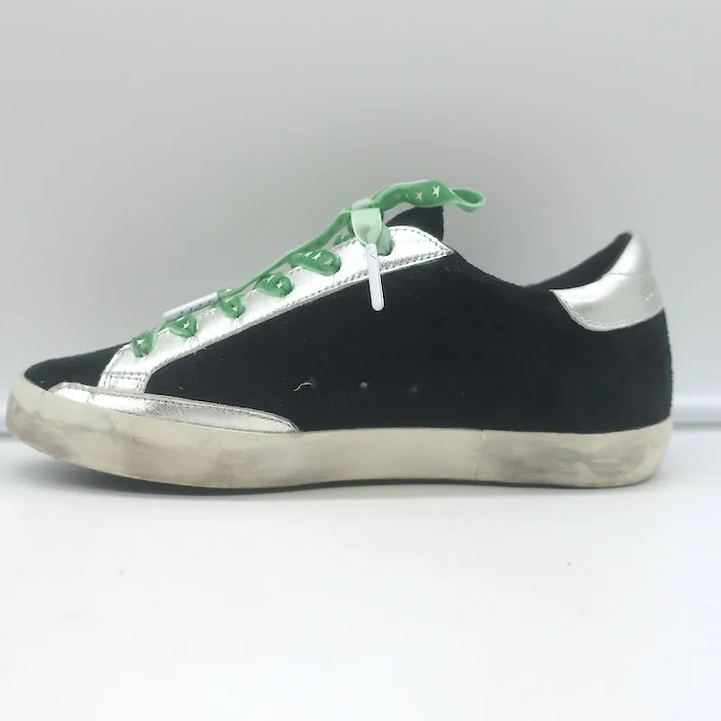 Golden Goose Archive Sneakers Black Suede & Silver Metallic Leather Size 36 NEW