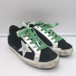 Golden Goose Archive Sneakers Black Suede & Silver Metallic Leather Size 36 NEW