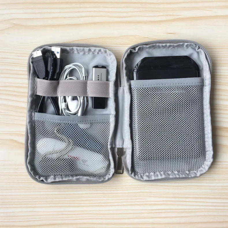 Gray Multi-function Cable Earphone Organizer Portable Source Phone Holder Electronic Accessories Digital Storage Bag for Travelling Camping Hiking Gray