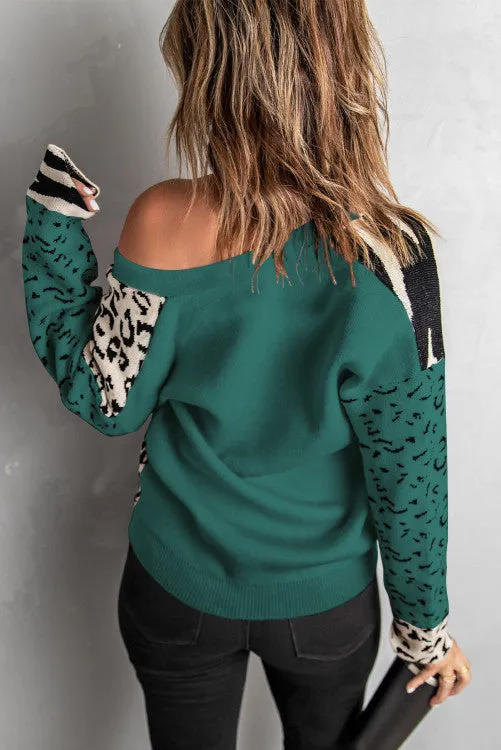 Green Animal Print Button Front Cardigan