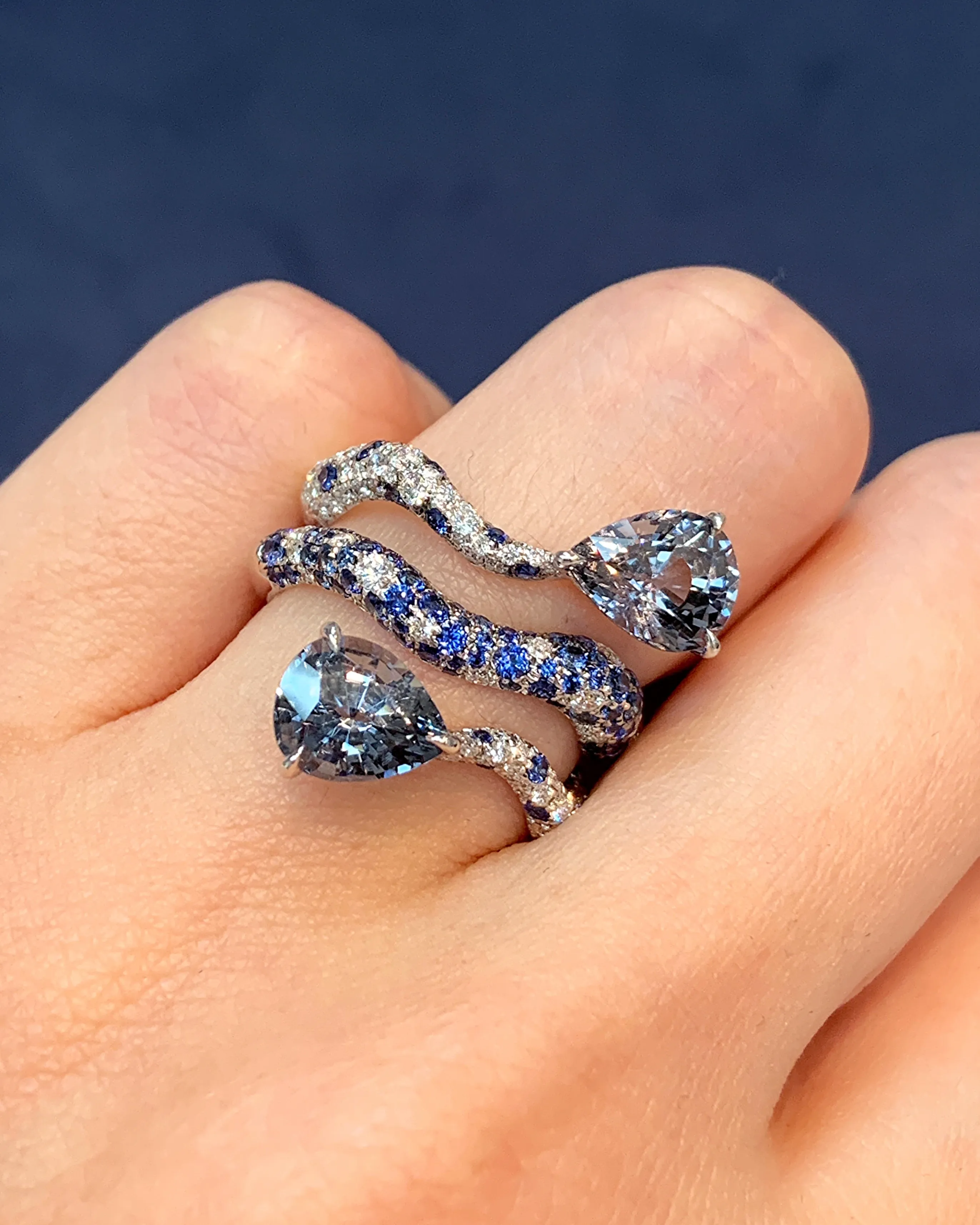 Grey Spinels and Blue Sapphire Ring