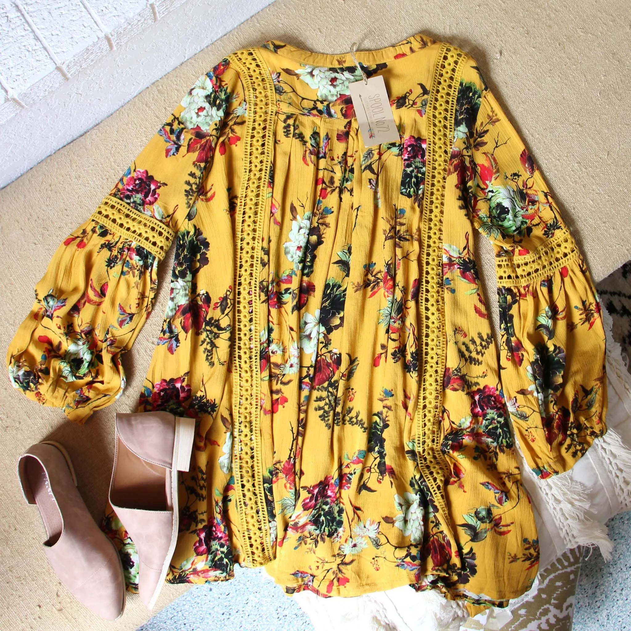Gypsum Floral Tunic in Mustard