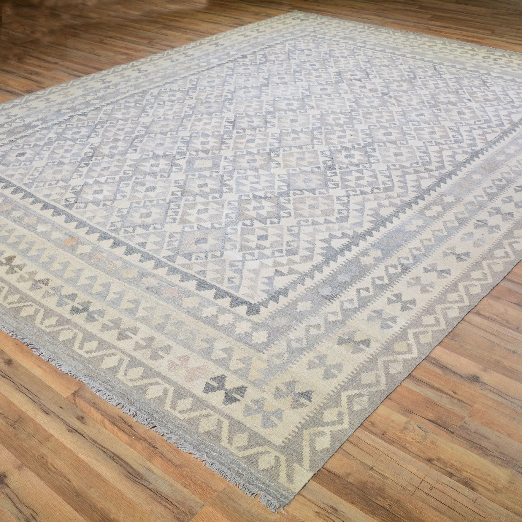 Hand-Woven Miamna Reversible Kilim Wool Afghan Rug (Size 8.9 X 11.4) Cwral-6765