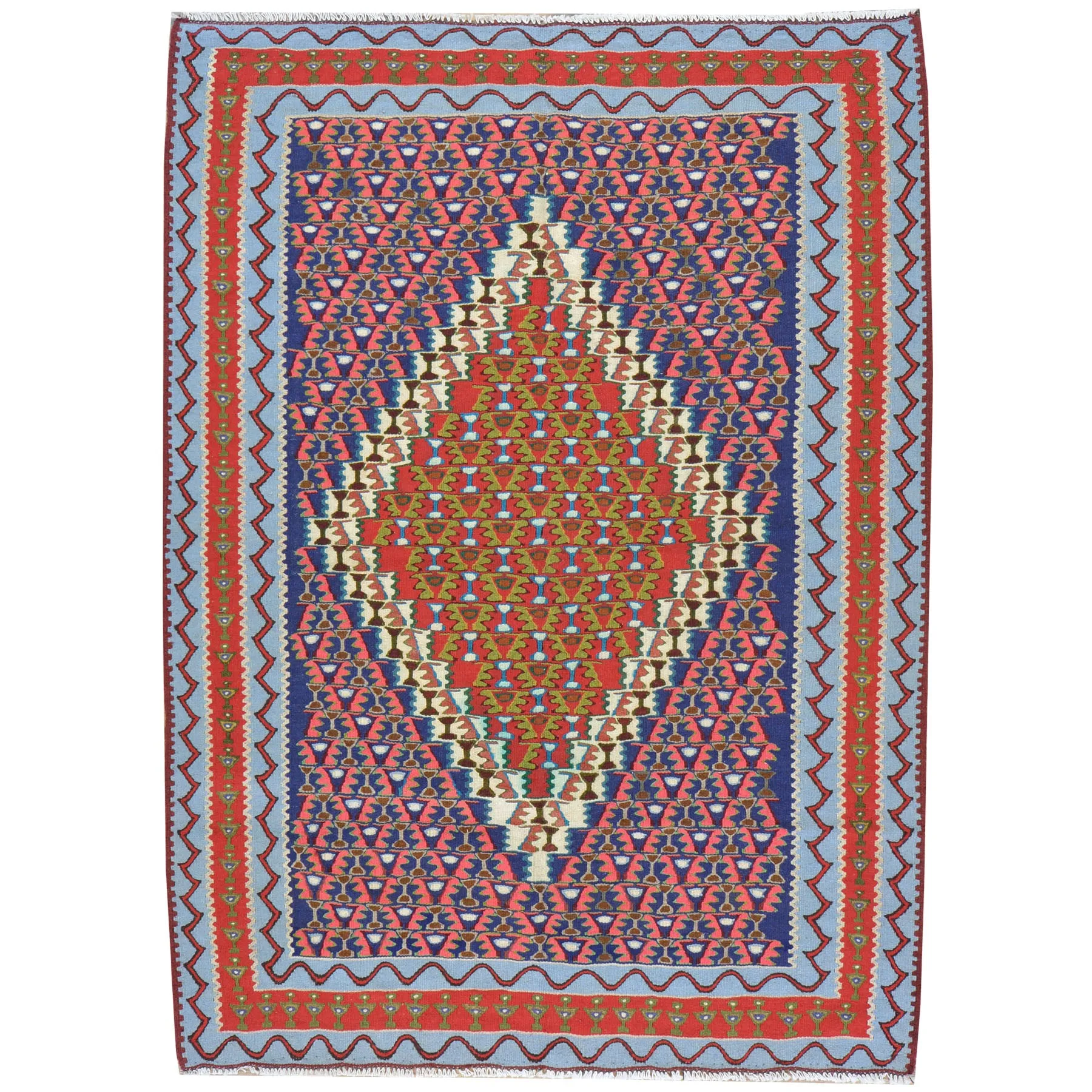 Hand-Woven Persian Sennah Kilim Village Rug 100% Wool (Size 3.9 X 5.1) Cwral-3123