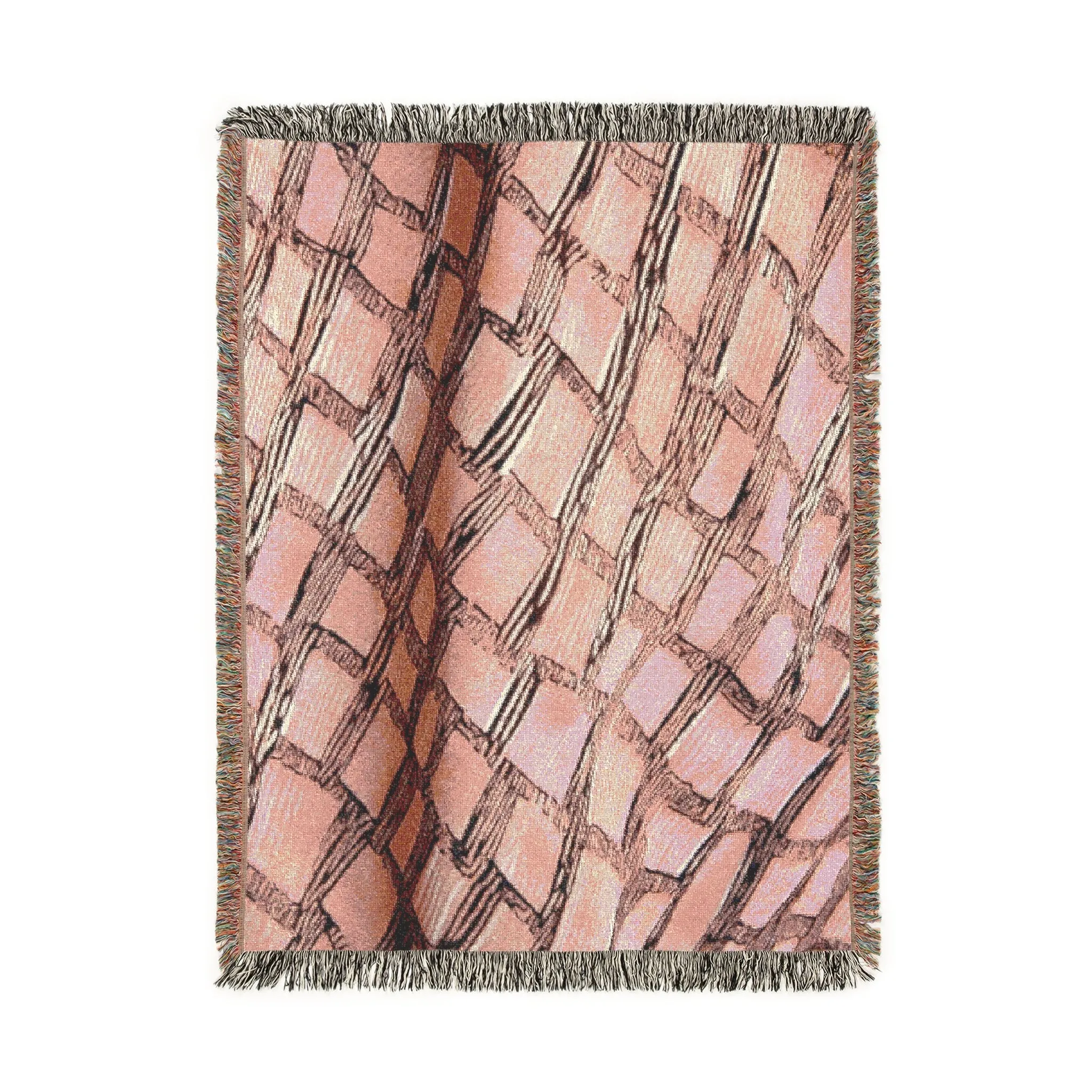 Handcrafted Geometric Pink and Black Woven Blanket