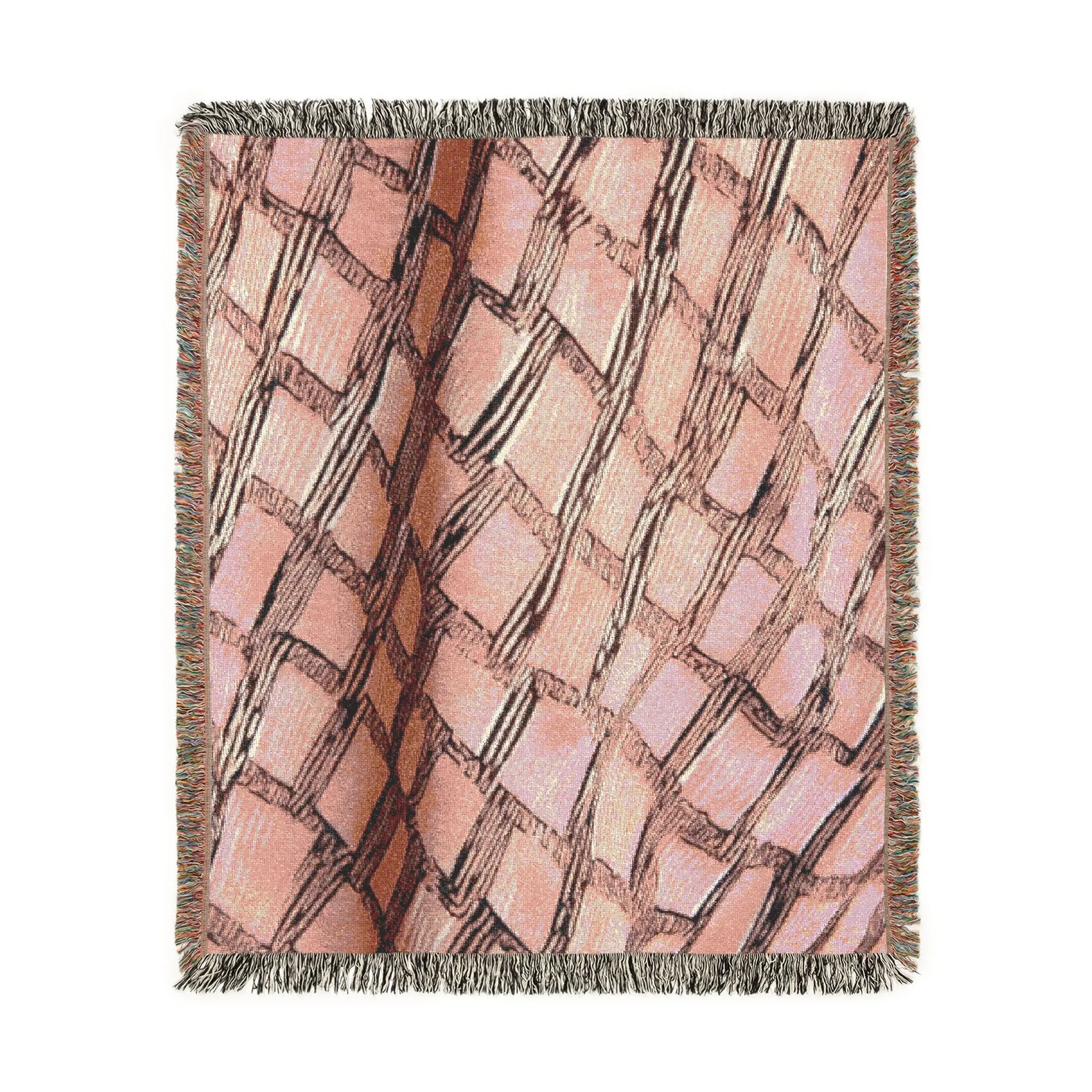 Handcrafted Geometric Pink and Black Woven Blanket