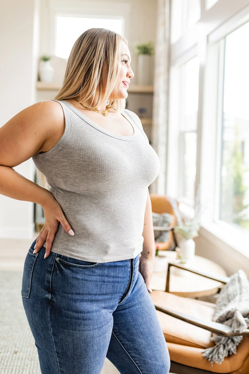 Hazel Blues® |  Just One More Ribbed Tank in Heather Grey