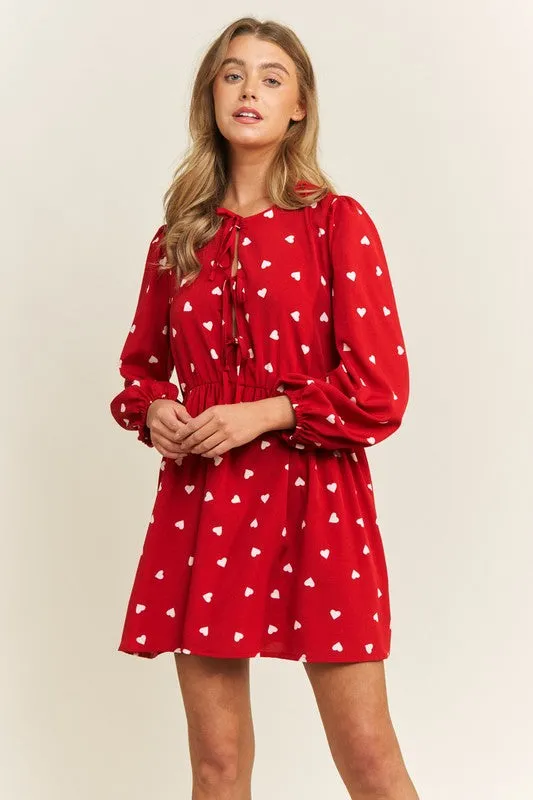 Heart Print Babydoll Bow Dress