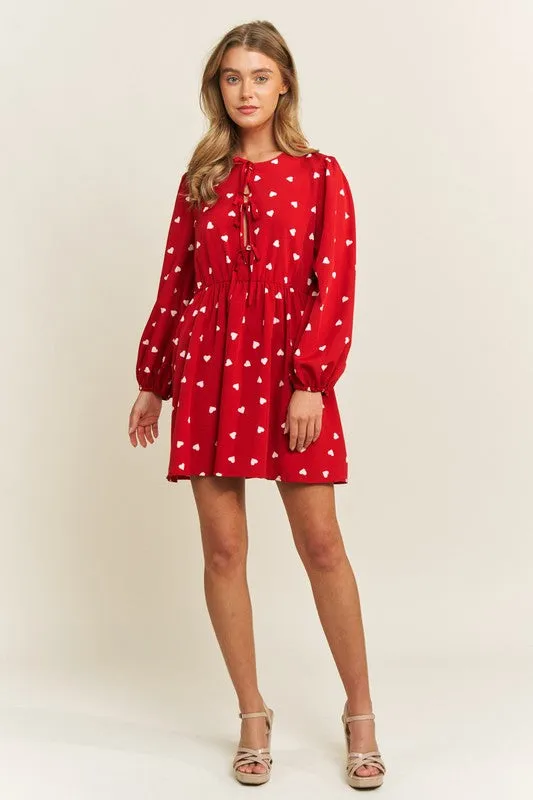 Heart Print Babydoll Bow Dress