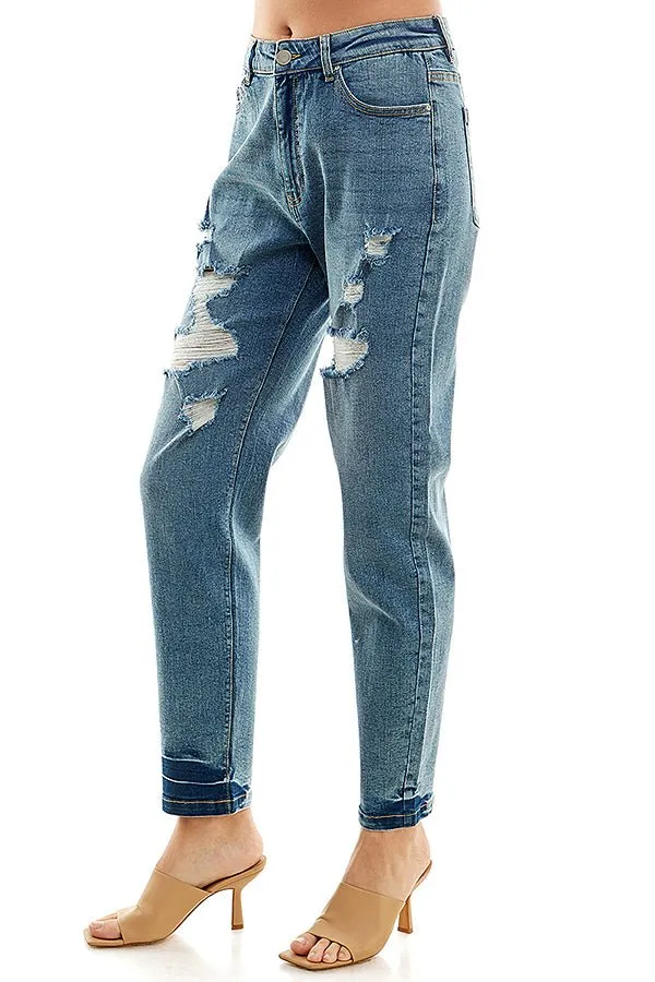 HIGH RISE RIPPED SLIM BOYFRIEND JEANS