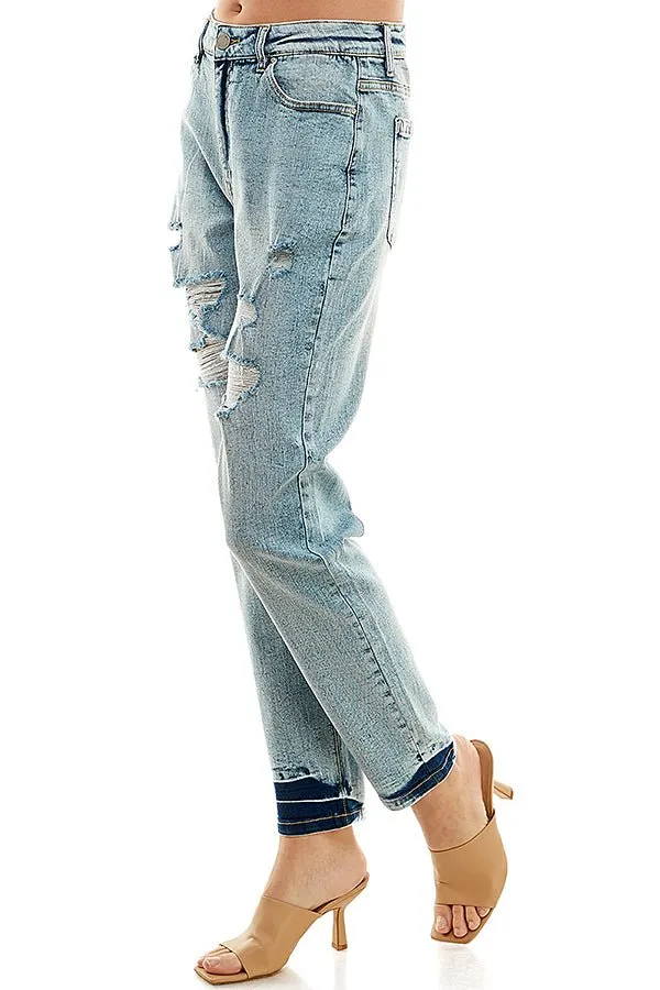 HIGH RISE RIPPED SLIM BOYFRIEND JEANS
