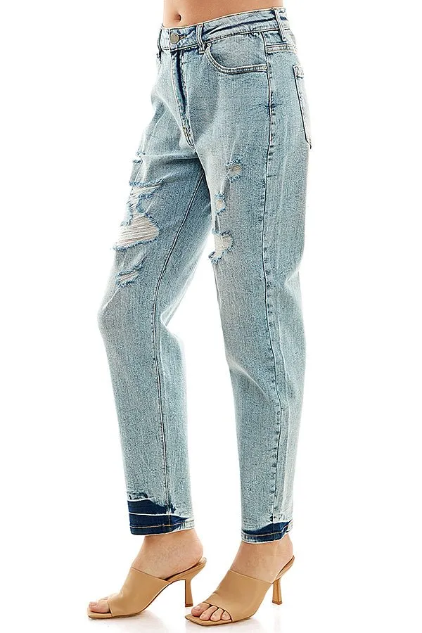 HIGH RISE RIPPED SLIM BOYFRIEND JEANS