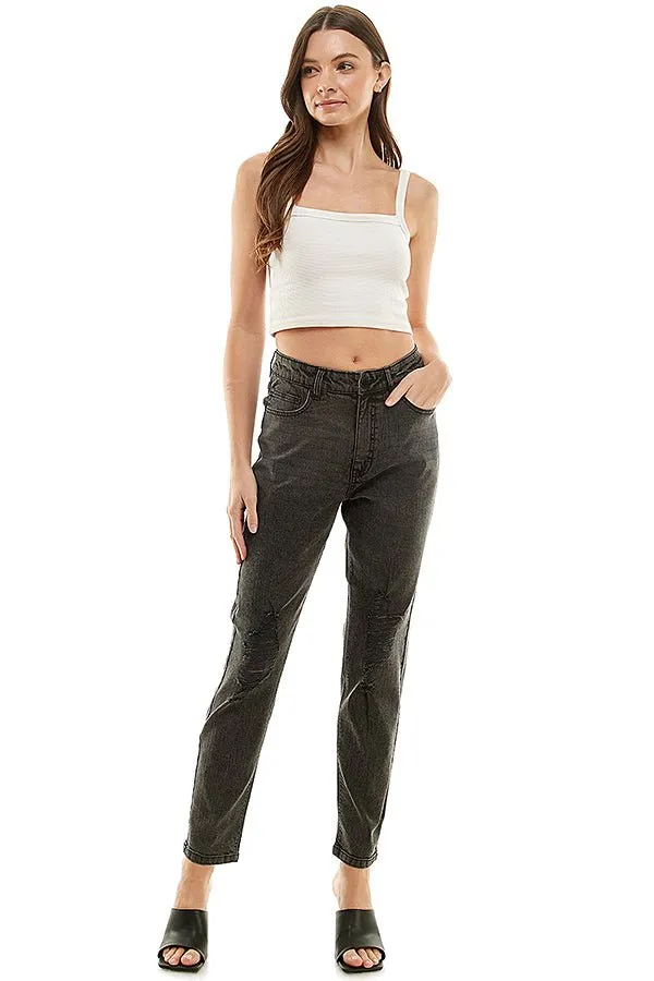 HIGH RISE RIPPED SLIM BOYFRIEND JEANS
