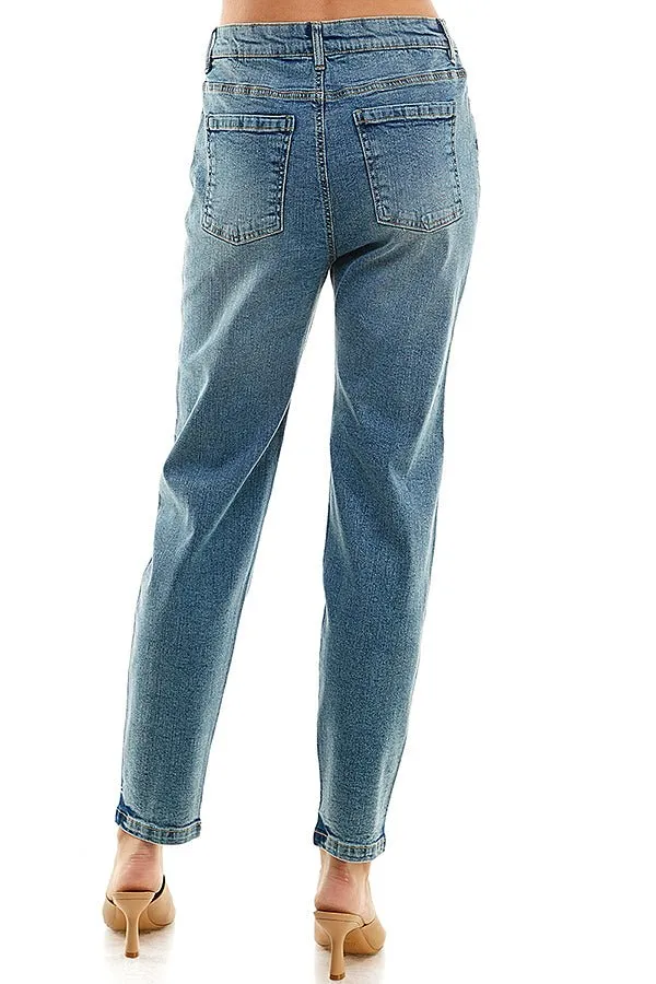HIGH RISE RIPPED SLIM BOYFRIEND JEANS