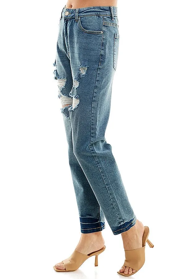HIGH RISE RIPPED SLIM BOYFRIEND JEANS