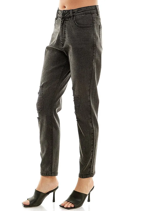 HIGH RISE RIPPED SLIM BOYFRIEND JEANS