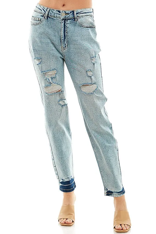 HIGH RISE RIPPED SLIM BOYFRIEND JEANS
