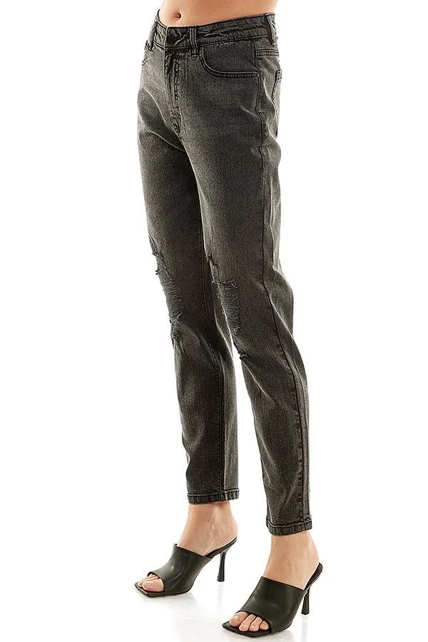 HIGH RISE RIPPED SLIM BOYFRIEND JEANS